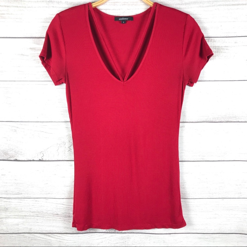 Ambiance V-Neck Strappy Short Sleeve Shirt